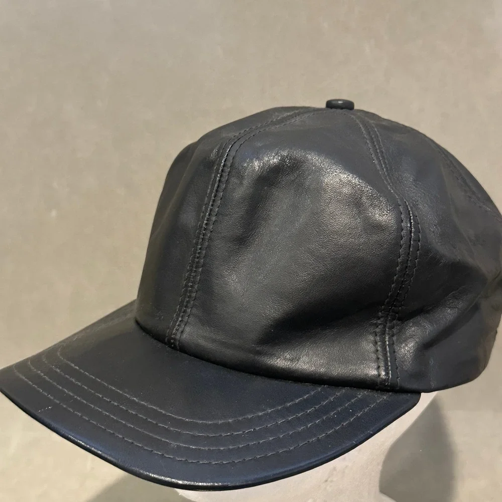 Wilsons Leather Experts Black Leather Baseball Cap Hat Made in USA Vintage
